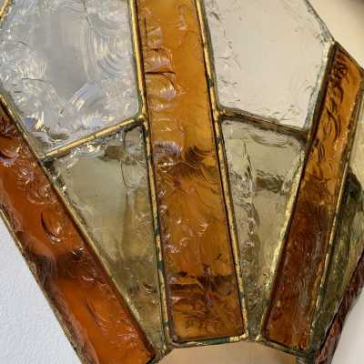 sconces pair wrought iron gilded longobard glass poliarte italy 1970