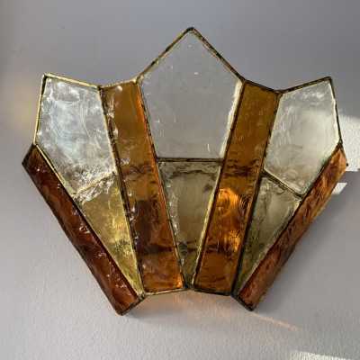 sconces pair wrought iron gilded longobard glass poliarte italy 1970