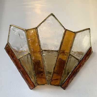 sconces pair wrought iron gilded longobard glass poliarte italy 1970