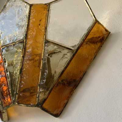 sconces pair wrought iron gilded longobard glass poliarte italy 1970