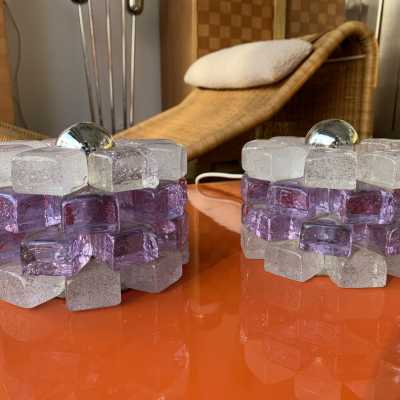 Lamps pair glass poliarte italy 1970 murano