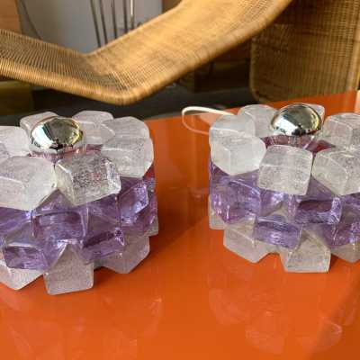 Lamps pair glass poliarte italy 1970 murano