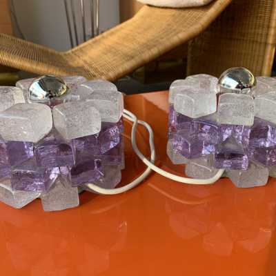 Lamps pair glass poliarte italy 1970 murano