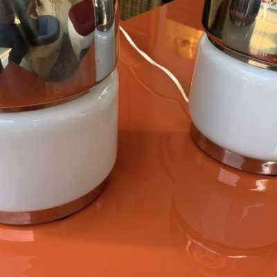 lamps pair salt pepper chrome metal murano glass reggiani italy 1970