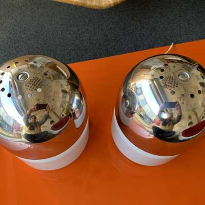 lamps pair salt pepper chrome metal murano glass reggiani italy 1970