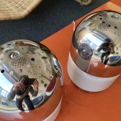 lamps pair salt pepper chrome metal murano glass reggiani italy 1970