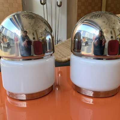 lamps pair salt pepper chrome metal murano glass reggiani italy 1970