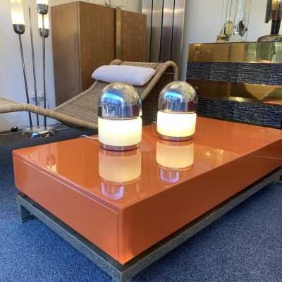 lamps pair salt pepper chrome metal murano glass reggiani italy 1970