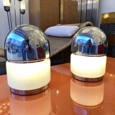 lamps pair salt pepper chrome metal murano glass reggiani italy 1970