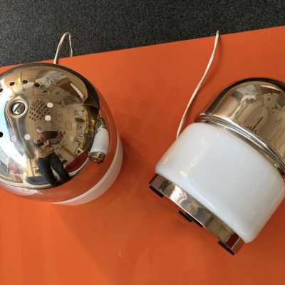 lamps pair salt pepper chrome metal murano glass reggiani italy 1970