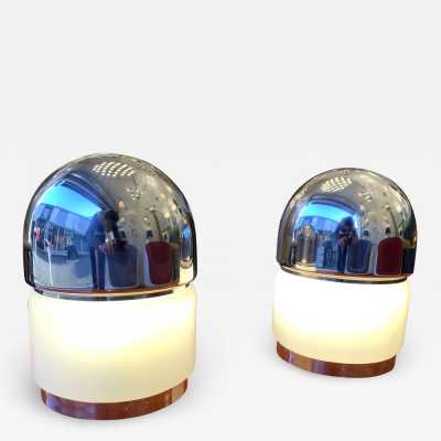 lamps pair salt pepper chrome metal murano glass reggiani italy 1970