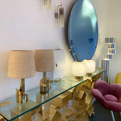 pair of rattan brass lamps Italy 1970
