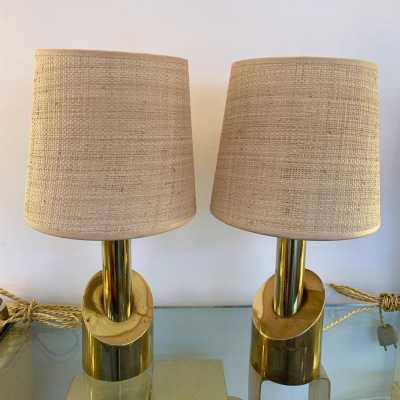 pair of rattan brass lamps Italy 1970