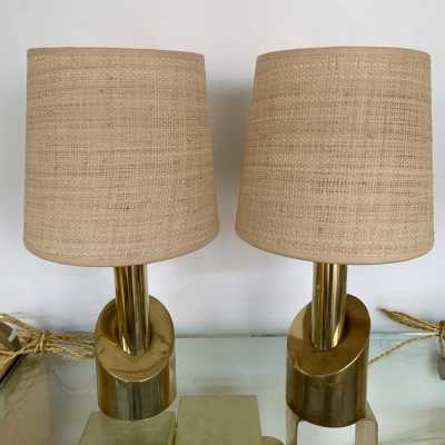 pair of rattan brass lamps Italy 1970