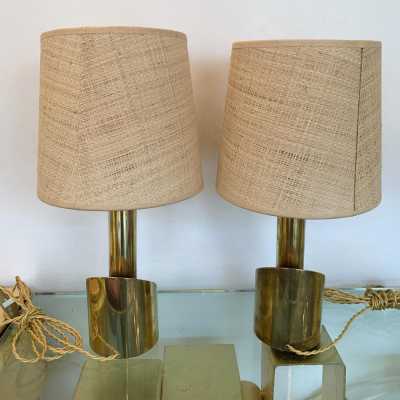 pair of rattan brass lamps Italy 1970
