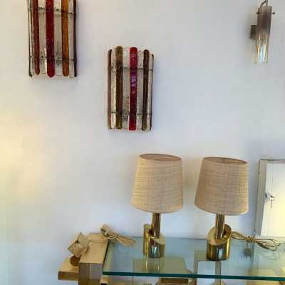 wall lamps pair murano glass venini brass italy 1970