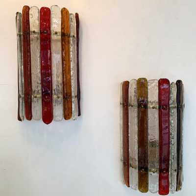 wall lamps pair murano glass venini brass italy 1970