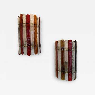 wall lamps pair murano glass venini brass italy 1970