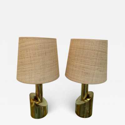 pair of rattan brass lamps Italy 1970
