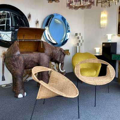 pair armchairs rattan saturn metal gastone rinaldi italy 1950 1960