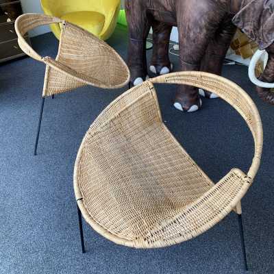 pair armchairs rattan saturn metal gastone rinaldi italy 1950 1960