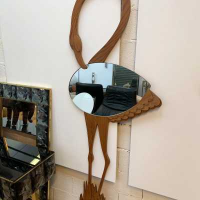 flamingo mirror wood max papiri italy 1970