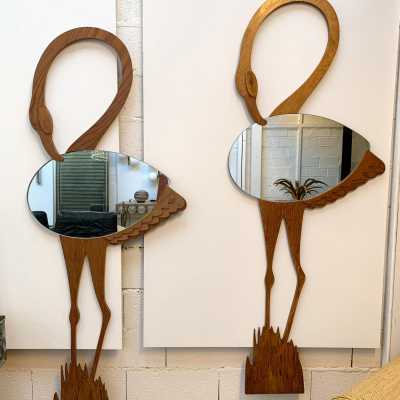 flamingo mirror wood max papiri italy 1970