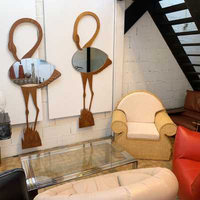 flamingo mirror wood max papiri italy 1970