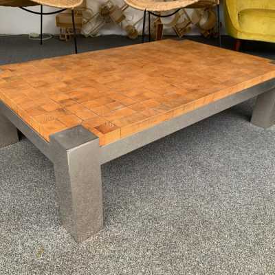 coffee table cube wood metal chrome Rolf Middelboe Gorm Lindum 1970