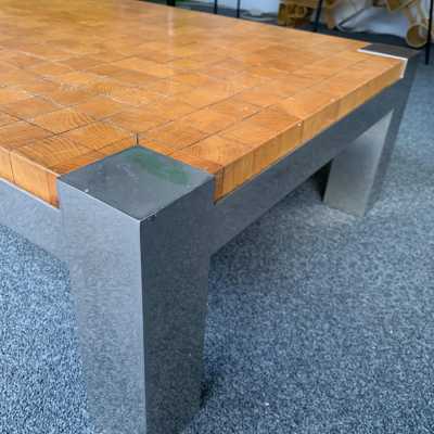 coffee table cube wood metal chrome Rolf Middelboe Gorm Lindum 1970