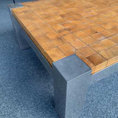 coffee table cube wood metal chrome Rolf Middelboe Gorm Lindum 1970