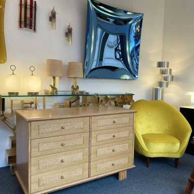chest of drawers wood cane brass gervasoni italy 1970