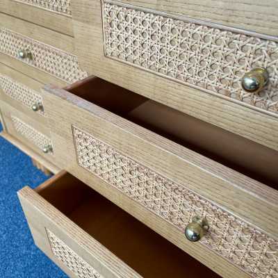 chest of drawers wood cane brass gervasoni italy 1970