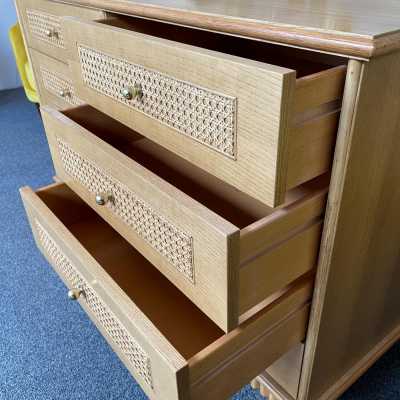 chest of drawers wood cane brass gervasoni italy 1970