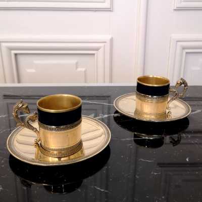 Maison C. Villard Broliquier and Rodet, Vermeil and porcelain coffee cups