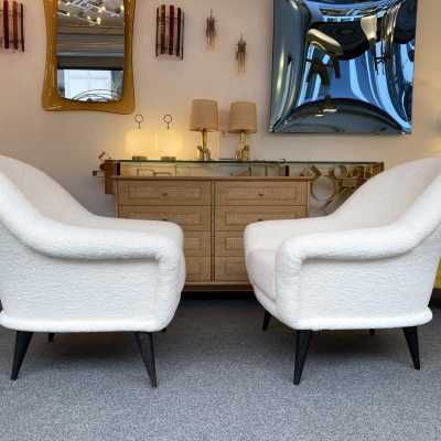 armchairs pair looped fabrics charles ramos france 1950