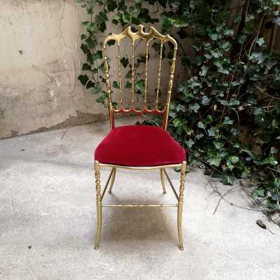 Chiavari, six brass and velvet chairs