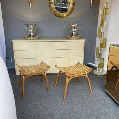 pair of rattan wooden stools giuseppe pagano italy 1950 1960