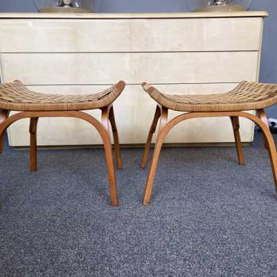 pair of rattan wooden stools giuseppe pagano italy 1950 1960