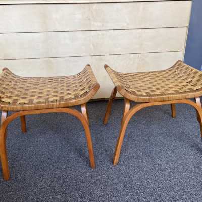 pair of rattan wooden stools giuseppe pagano italy 1950 1960