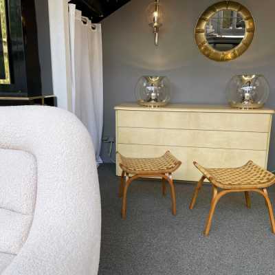 pair of rattan wooden stools giuseppe pagano italy 1950 1960