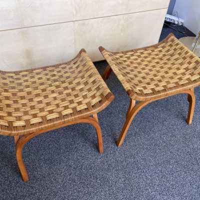 pair of rattan wooden stools giuseppe pagano italy 1950 1960