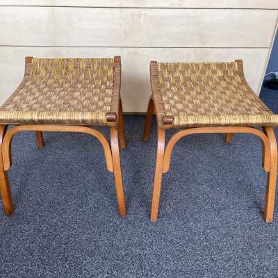 pair of rattan wooden stools giuseppe pagano italy 1950 1960