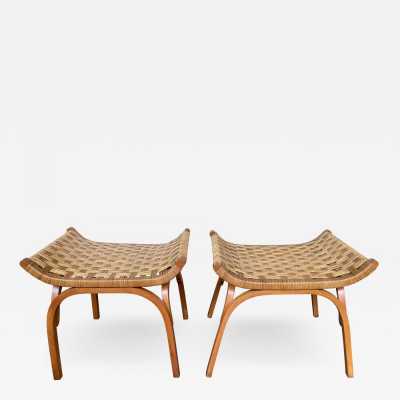 pair of rattan wooden stools giuseppe pagano italy 1950 1960