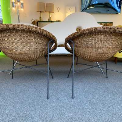 rattan armchairs pair roberto mango italy 1950