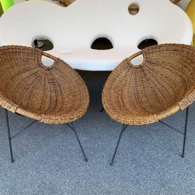 rattan armchairs pair roberto mango italy 1950