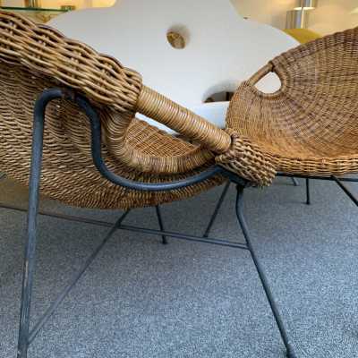 rattan armchairs pair roberto mango italy 1950