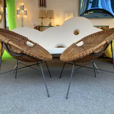 rattan armchairs pair roberto mango italy 1950