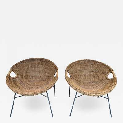 rattan armchairs pair roberto mango italy 1950