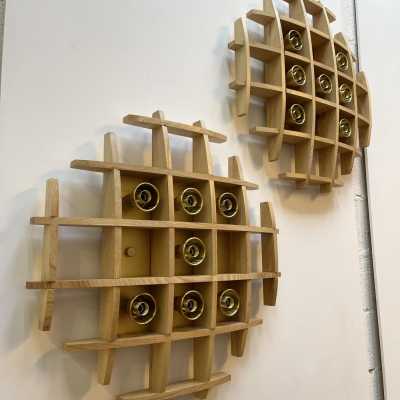 wall lights pair wood brass esperia italy 1970